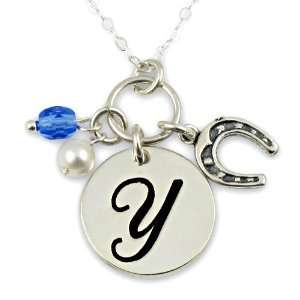   Initial Round Disc with Pearl, Birthstone and a Silver Charm Jewelry