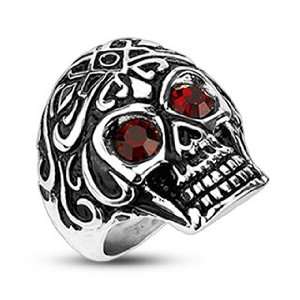   Royal Tribe Red CZ Eyed Skull Wide Cast Ring   Size 9 13, 9 Jewelry