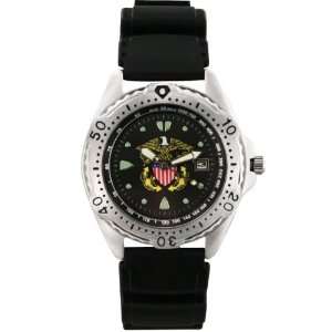 Sport Watch, Rugged, Chrome, US Navy, Blk Face, Rubber Band  