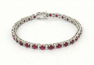 OPULENT 14K GOLD 10 CTS DIAMONDS RUBIES TENNIS BRACELET  