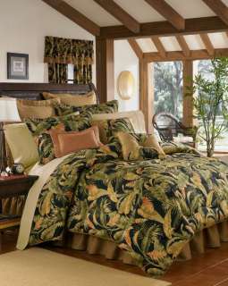  Thomasville La Selva Green/Orange/Black Tropical Plant Comforter Set 