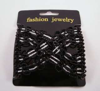 DOUBLE STRETCH BEADED HAIR COMB BLACK & WHITE NWT USA  