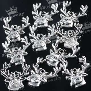 10x Tibetan Silver Carved Deer Head Charm Pendant Beads Jewelry 