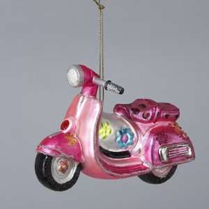  Pack of 6 Glass Hot Pink Scooter Bike Christmas Ornaments 