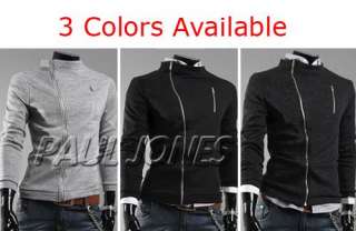 Slim Style Mens Round Neck side zip Casual Sweater/coat/jacket warm 