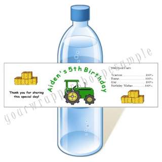 20 GREEN TRACTOR Water Bottle Labels WATERPROOF Favors  