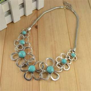 Vintage Tibetan Silver Plated Turquoise Necklace Bracelet Earring 