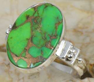 24.1 CT GREEN COPPER TURQUOISE 925 SILVER RING; 8 3/4  