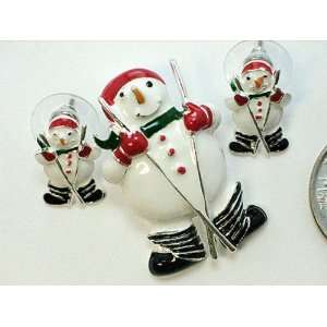   Enamel Holiday Christmas Snowman Ski Pendant and Earring Sets Jewelry
