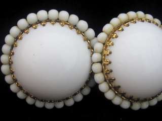 VINTAGE SGD MADE IN GERMANY LARGE WHITE MILK GLASS BEADED CAB CLIP ON 