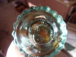 Vintage CARNIVAL GLASS Vase Split Edge Aqua Base Seed Bubbles 8.75 