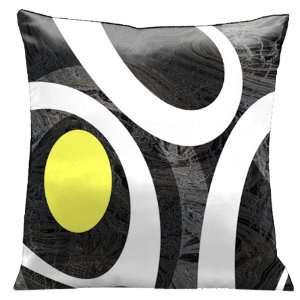 NY Loft 2, White and Yellow on Multi Gray Satin 18 Inch Square Pillow 