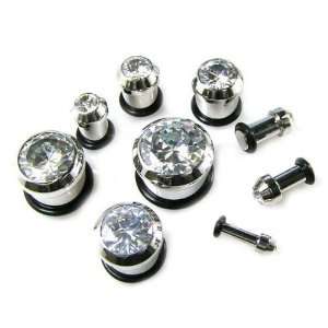    Stainless Steel Clear CZ Plugs 6G   Sold As A Pair Jewelry