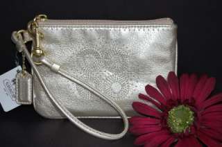 New~ COACH Audrey Gold Leather Wristlet Wallet 45569  