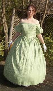Civil War Green Ballroom Dress, USA Made Period Correct Costume 