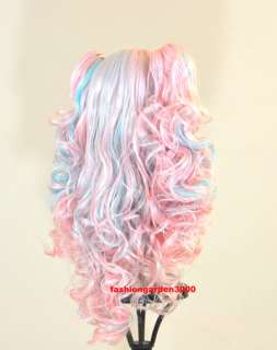 2COLOR PINK BLUE WAVY PONYTAIL COSTUME COSPLAY WIG RARE  