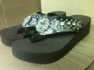 New Camoflauge Diamond Cut Concho Western Rhinestone Flip Flop Sandals 