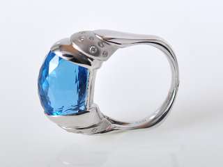 Gadi 18K White Gold Large Diamond Blue Topaz Oval Ring  