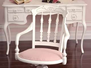 Shabby Cottage Chic White Pink Linen Office Swivel Chair French 