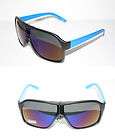 Shield Aviator 80s black neone blue Mirror Millionaire Sunglasses 