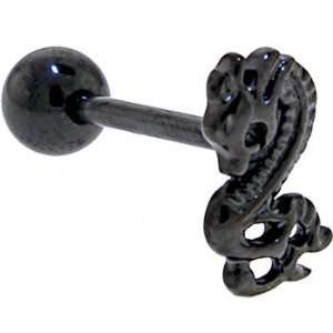    Black Titanium Anodized 3 D DRAGON Barbell Tongue Ring Jewelry