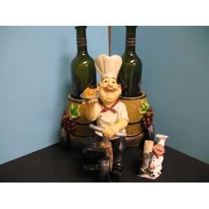   fat chef waiter wine holder + matching toothpick holder bistro bicycle