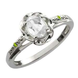   56 Ct Oval White Topaz Green Peridot Sterling Silver Ring Jewelry