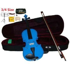  Merano 3/4 Size Blue Violin with Case and Bow+Extra Set of 