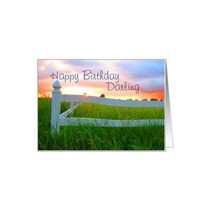   ,Darling,Sun Over Low Sun and White Fence in Field of Buttercups Card